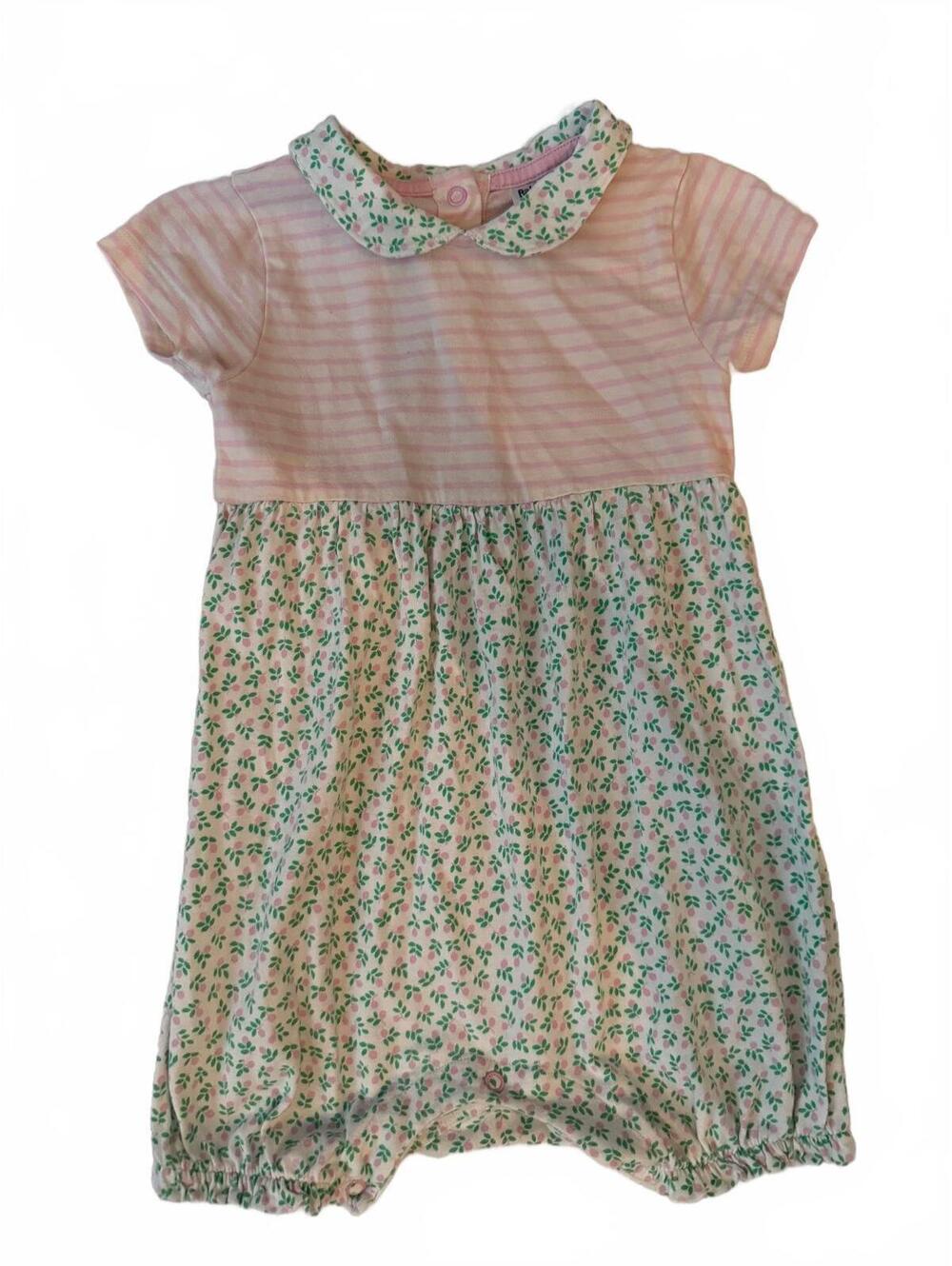 Baby Boden Girls Striped Floral Collared Romper